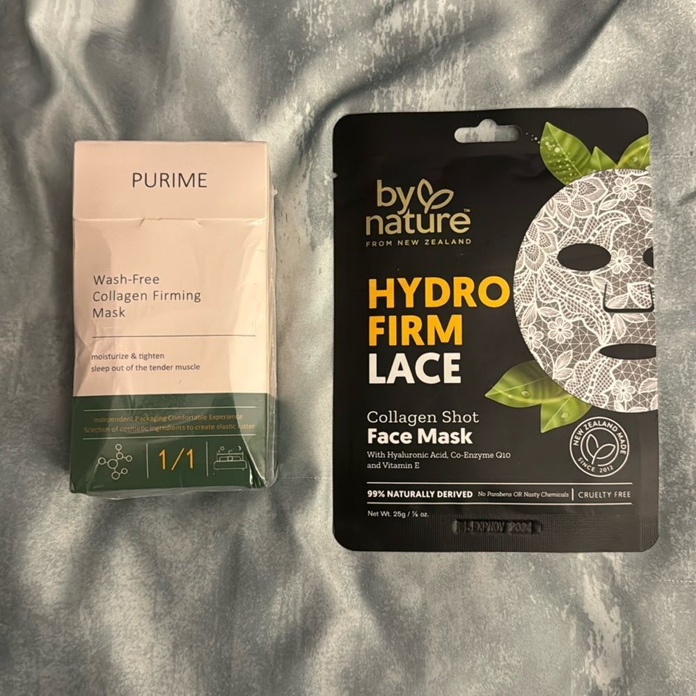 Puremi Collagen Firming Mask and hydro firm lace by nature skincare mask